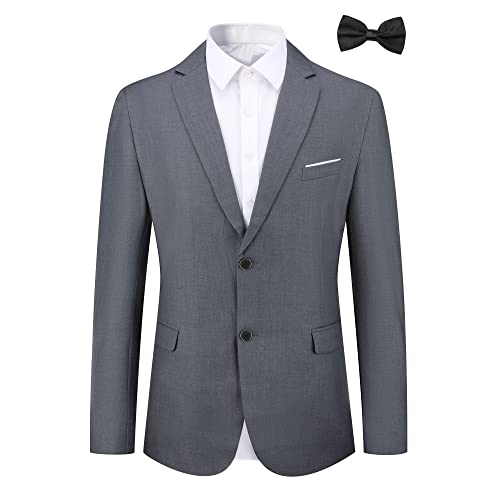 Allthemen Sakko Herren Slim Fit Sportlich Anzugjacke mit Fliege Zwei Knöpfe Herren Blazer für Business Hochzeit Freizeit Grau 3XL von Allthemen