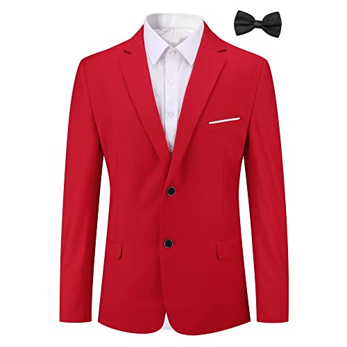 Allthemen Sakko Herren Slim Fit Sportlich Anzugjacke mit Fliege Zwei Knöpfe Herren Blazer für Business Hochzeit Freizeit Rot 3XL von Allthemen