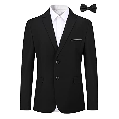 Allthemen Sakko Herren Slim Fit Sportlich Anzugjacke mit Fliege Zwei Knöpfe Herren Blazer für Business Hochzeit Freizeit Schwarz XL von Allthemen