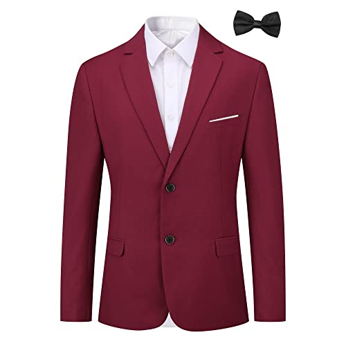 Allthemen Sakko Herren Slim Fit Sportlich Anzugjacke mit Fliege Zwei Knöpfe Herren Blazer für Business Hochzeit Freizeit Weinrot XL von Allthemen