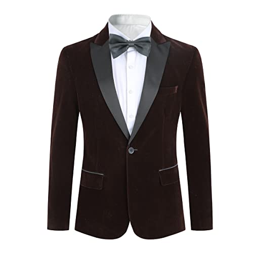 Allthemen Sakko Herren in Samt Optik Regular Fit Blazer Freizeit Smokingjacke für Hochzeit Braun M von Allthemen