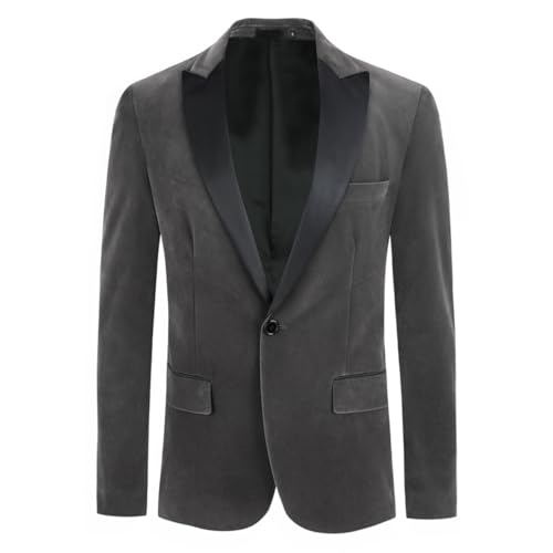 Allthemen Herren Sakko Samt Blazer Regular Fit Hochzeit Smoking Jacke für Party Grau M von Allthemen
