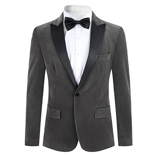 Allthemen Sakko Herren in Samt Optik Regular Fit Blazer Freizeit Smokingjacke für Hochzeit Grau XL von Allthemen