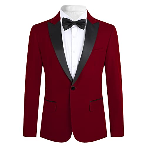 Allthemen Sakko Herren in Samt Optik Regular Fit Blazer Freizeit Smokingjacke für Hochzeit Rot L von Allthemen