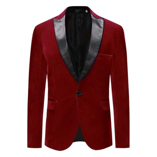 Allthemen Herren Sakko Samt Blazer Regular Fit Hochzeit Smoking Jacke für Party Rot M von Allthemen