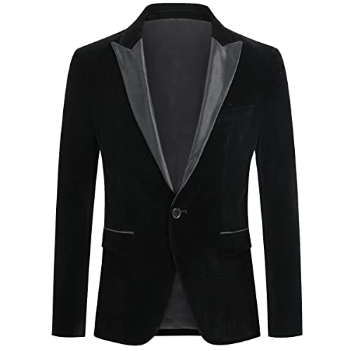 Allthemen Sakko Herren in Samt Optik Regular Fit Blazer Freizeit Smokingjacke für Hochzeit Schwarz M von Allthemen