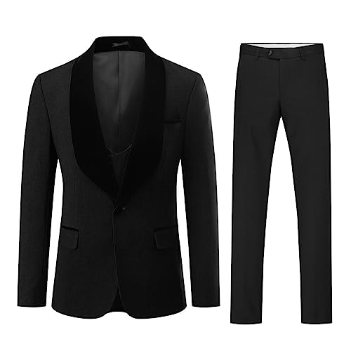 Allthemen Smoking Herren 3 Teilig Anzug Slim Fit 1 Knopf Tuxedo Schalkragen Partyanzug für Hochzeit Abschlussball Schwarz 3XL von Allthemen