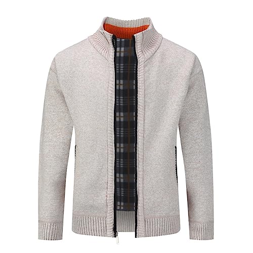 Allthemen Strickjacke Herren Cardigan Gefüttert Grobstrick Pullover Warm Übergangsjacke für Freizeit Winter #8758 Beige XL von Allthemen
