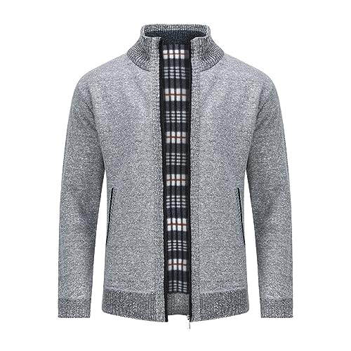 Allthemen Strickjacke Herren Cardigan Gefüttert Grobstrick Pullover Warm Übergangsjacke für Freizeit Winter #8758 Grau S von Allthemen