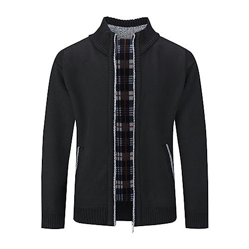 Allthemen Strickjacke Herren Cardigan Gefüttert Grobstrick Pullover Warm Übergangsjacke für Freizeit Winter #8758 Schwarz S von Allthemen