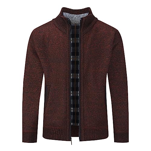 Allthemen Strickjacke Herren Cardigan Gefüttert Grobstrick Pullover Warm Übergangsjacke für Freizeit Winter #8758 Weinrot 4XL von Allthemen
