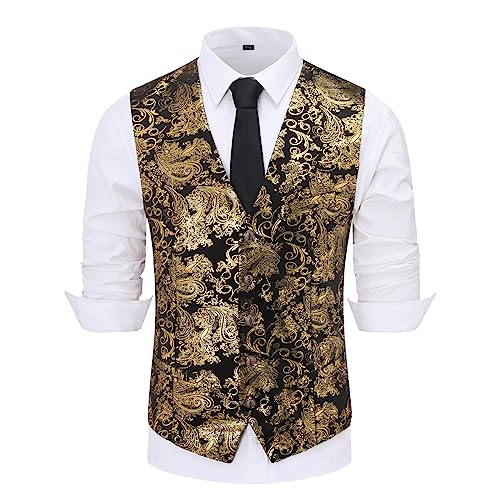 Allthemen Weste Herren Westen Gilet Jacquard Anzugweste für Hochzeit und Party Gold XXL Allthemen Weste Herren Westen Gilet Jacquard Anzugweste für Hochzeit und Party Gold XXL von Allthemen