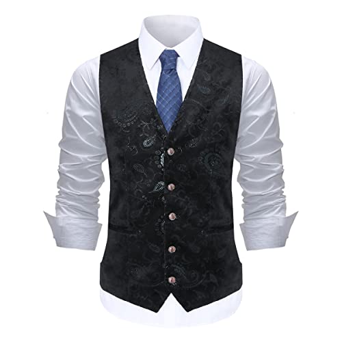 Allthemen Weste Herren Westen Gilet Jacquard Anzugweste für Hochzeit und Party Schwarz S von Allthemen