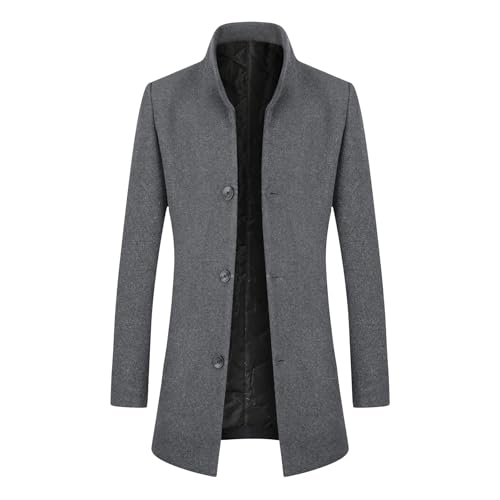 Allthemen Wintermantel Herren Wollmantel Lang Slim Fit Herrenmantel mit Stehkragen Business Coat für Winter Verdickt Grau M von Allthemen