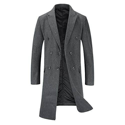 Allthemen Wintermantel Herren Knielang Zweireihig Wollmantel Winter Herrenmantel Lang Slim Fit Mäntel Schwarz Business Grau S von Allthemen
