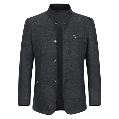 Allthemen Wintermantel Herren Kurzmantel Slim Fit Mantel mit Stehkragen Wolle Warm Wollmantel Business Freizeit Grau S von Allthemen