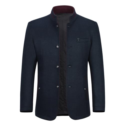 Allthemen Wintermantel Herren Kurzmantel Slim Fit Mantel mit Stehkragen Wolle Warm Wollmantel Business Freizeit Dunkelblau XXL von Allthemen