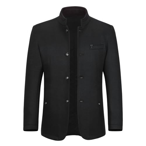 Allthemen Wintermantel Herren Kurzmantel Slim Fit Mantel mit Stehkragen Wolle Warm Wollmantel Business Freizeit Schwarz 3XL von Allthemen