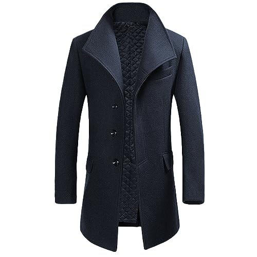 Allthemen Wintermantel Herren Lang Wolle Mantel Herren Schwarz Slim Fit Herrenmantel Business Mantel Wollmantel, Dunkelblau, XS von Allthemen