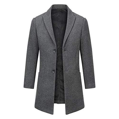 Allthemen Wintermantel Herren Mantel Lang Slim Fit Herrenmantel Winter Warm Business Mantel Herren Wolle Wollmantel Grau XS von Allthemen