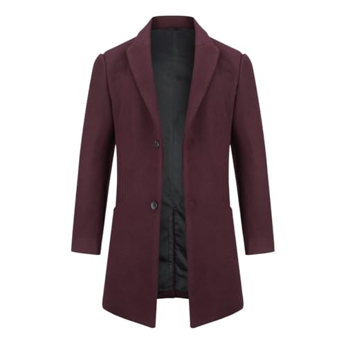 Allthemen Wintermantel Herren Mantel Lang Slim Herrenmantel Winter Warm Business Mantel Herren Wolle Wollmantel Weinrot XL von Allthemen