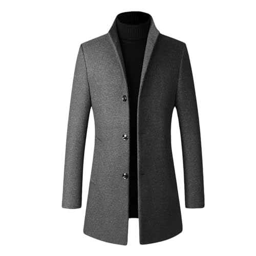 Allthemen Wintermantel Herren Mantel Slim Fit Lang Wollmantel Business Mantel mit Stehkragen Herren Wintermantel Grau(Gefüttert) L von Allthemen