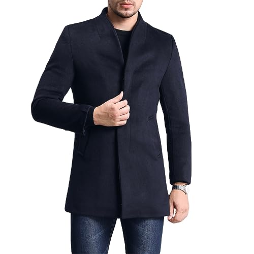 Allthemen Wintermantel Herren Mantel Slim Fit Lang Wollmantel Business Trenchcoat Mantel Herren Winter Marineblau L von Allthemen