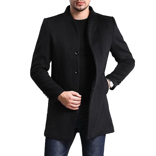 Allthemen Wintermantel Herren Mantel Slim Fit Lang Wollmantel Business Trenchcoat Mantel Herren Winter Schwarz L von Allthemen