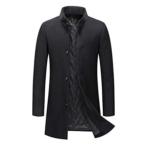 Allthemen Wintermantel Herren Mantel Slim Fit Mittellang Wollmantel mit Stehkragen Business Mantel Herren Winter #1173 Schwarz L von Allthemen