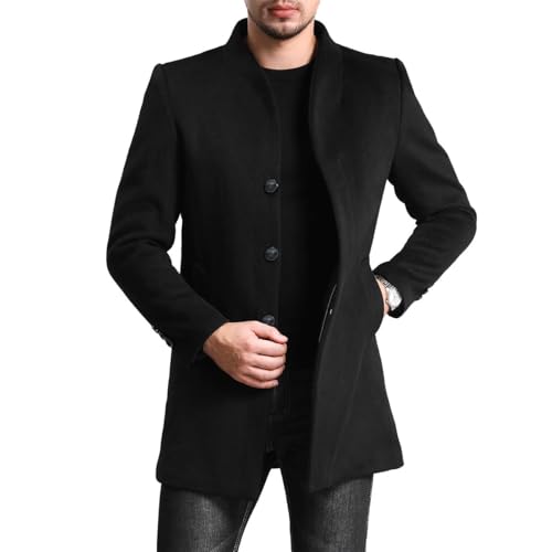 Allthemen Wintermantel Herren Mantel Slim Lang Wollmantel Business Trenchcoat Mantel Herren Winter Schwarz S von Allthemen