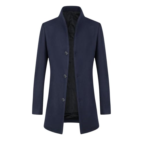 Allthemen Wintermantel Herren Wollmantel Lang Slim Fit Herrenmantel mit Stehkragen Business Coat für Winter Dunkelblau S von Allthemen