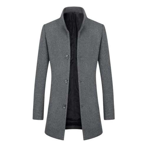 Allthemen Wintermantel Herren Wollmantel Lang Slim Fit Herrenmantel mit Stehkragen Business Coat für Winter Grau 3XL von Allthemen