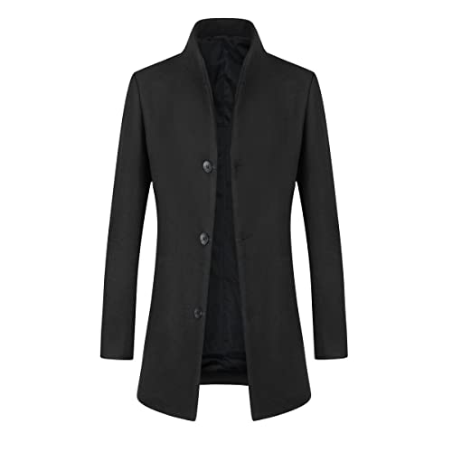Allthemen Wintermantel Herren Wollmantel Lang Slim Fit Herrenmantel mit Stehkragen Business Coat für Winter Schwarz XL von Allthemen