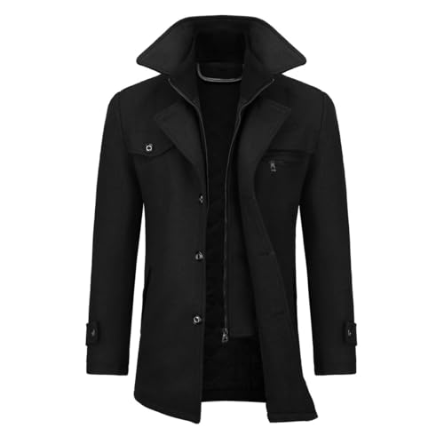 Allthemen Wintermantel Kurzmantel Herren Schwarz Wollmantel Stehkragen Herren Winter Mantel Warm Kurz Slim Fit Winterjacke Business Schwarz(gestepptes Innenfutter XXL von Allthemen