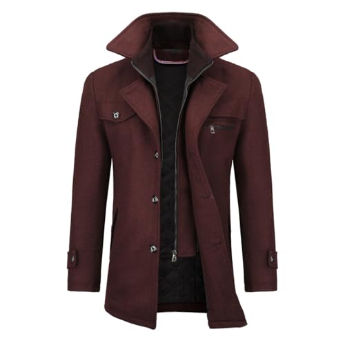 Allthemen Wintermantel Kurzmantel Herren Schwarz Wollmantel Stehkragen Herren Winter Mantel Warm Kurz Slim Fit Winterjacke Business Weinrot(gestepptes Innenfutter XXL von Allthemen