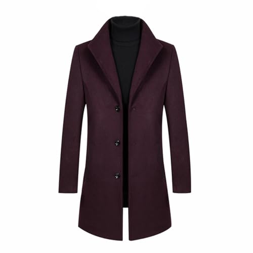 Allthemen Wintermantel Mantel Herren Lang Slim Fit Herrenmantel Winter Schwarz Business Mantel Herren Wolle Wollmantel 802 Weinrot XXL von Allthemen