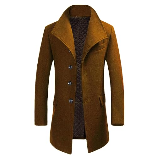 Allthemen Wintermantel Mantel Herren Lang Slim Fit Herrenmantel Winter Schwarz Business Mantel Herren Wolle Wollmantel Braun S von Allthemen