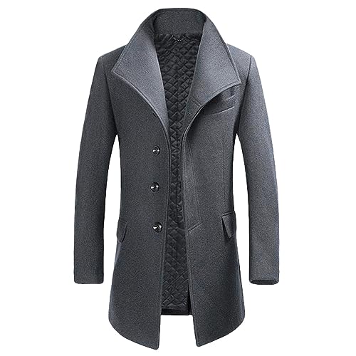 Allthemen Wintermantel Mantel Herren Lang Slim Fit Herrenmantel Winter Schwarz Business Mantel Herren Wolle Wollmantel Hellgrau M von Allthemen