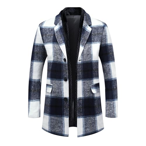 Allthemen Wollmantel Herren Lang Slim Fit Kariert Winter Mantel mit Schalkragen herren Dicker Übergangsmantel Blau XL von Allthemen