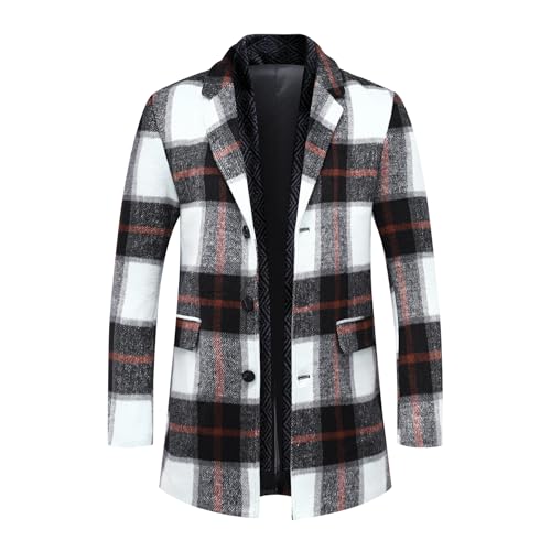 Allthemen Wollmantel Herren Lang Slim Fit Kariert Winter Mantel mit Schalkragen herren Dicker Übergangsmantel Rot S von Allthemen
