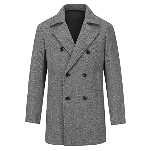 Allthemen Wollmantel Herren Winter Zweireihig Midimantel Winterjacke Mittellang Warm Herrenmantel für Business #23177 Grau L von Allthemen