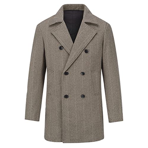 Allthemen Wollmantel Herren Winter Zweireihig Midimantel Winterjacke Mittellang Warm Herrenmantel für Business #23177 Khaki M von Allthemen