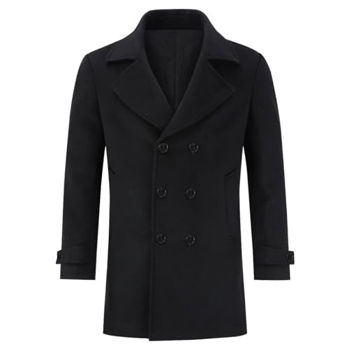 Allthemen Wollmantel Herren Winter Zweireihig Midimantel Winterjacke Mittellang Warm Herrenmantel für Business Schwarz L von Allthemen