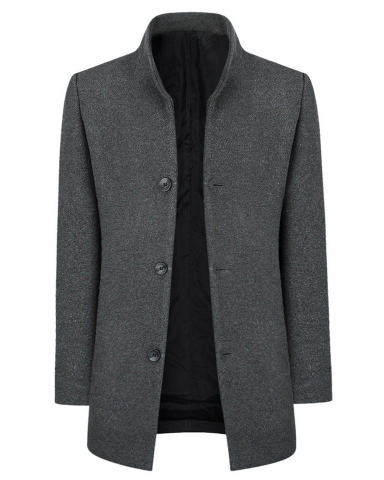 Allthemen Wollmantel Herren mittellanger Mantel Slim Fit Wollmantel mit Stehkragen von Allthemen