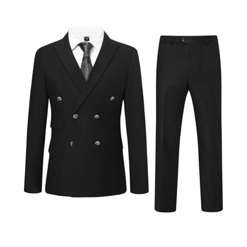 Allthemen Zweireihiger Anzug Herren 2 Teilig Anzüge mit Revers Slim Fit Sakko Hose für Hochzeit Business Schwarz M von Allthemen