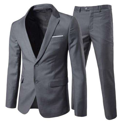 Allthemen Anzug Herren Anzug 2 Teilig Slim Fit Herrenanzug Hochzeit Anzüge Herren Modern Sakko für Business Dunkelgrau(2 Knöpfe) XS von Allthemen