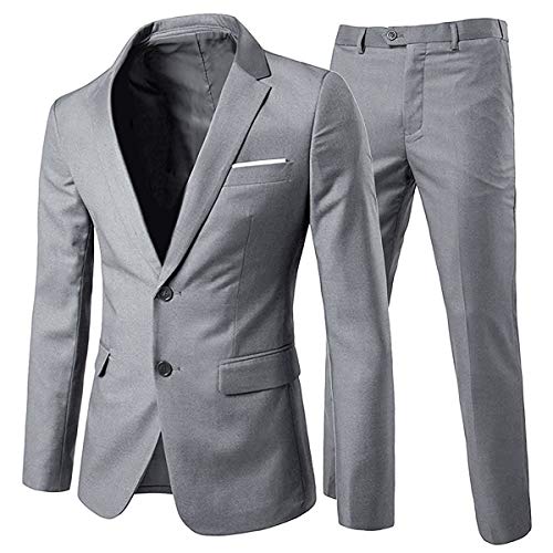 Allthemen Anzug Herren Anzug 2 Teilig Slim Fit Herrenanzug Hochzeit Anzüge Herren Modern Sakko für Business Hellgrau(2 Knöpfe) XL von Allthemen