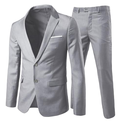 Allthemen Anzug Herren Anzug 2 Teilig Slim Fit Herrenanzug Hochzeit Anzüge Herren Modern Sakko für Business Hellgrau(2 Knöpfe) XXL von Allthemen