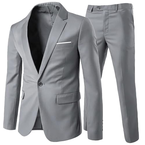 Allthemen Herrenanzug 2 Teilig Slim Fit Anzüge Business Hochzeitanzug für Männer Hellgrau XS von Allthemen