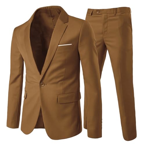 Allthemen Herrenanzug 2 Teilig Slim Fit Anzüge Business Hochzeitanzug für Männer Khaki L von Allthemen